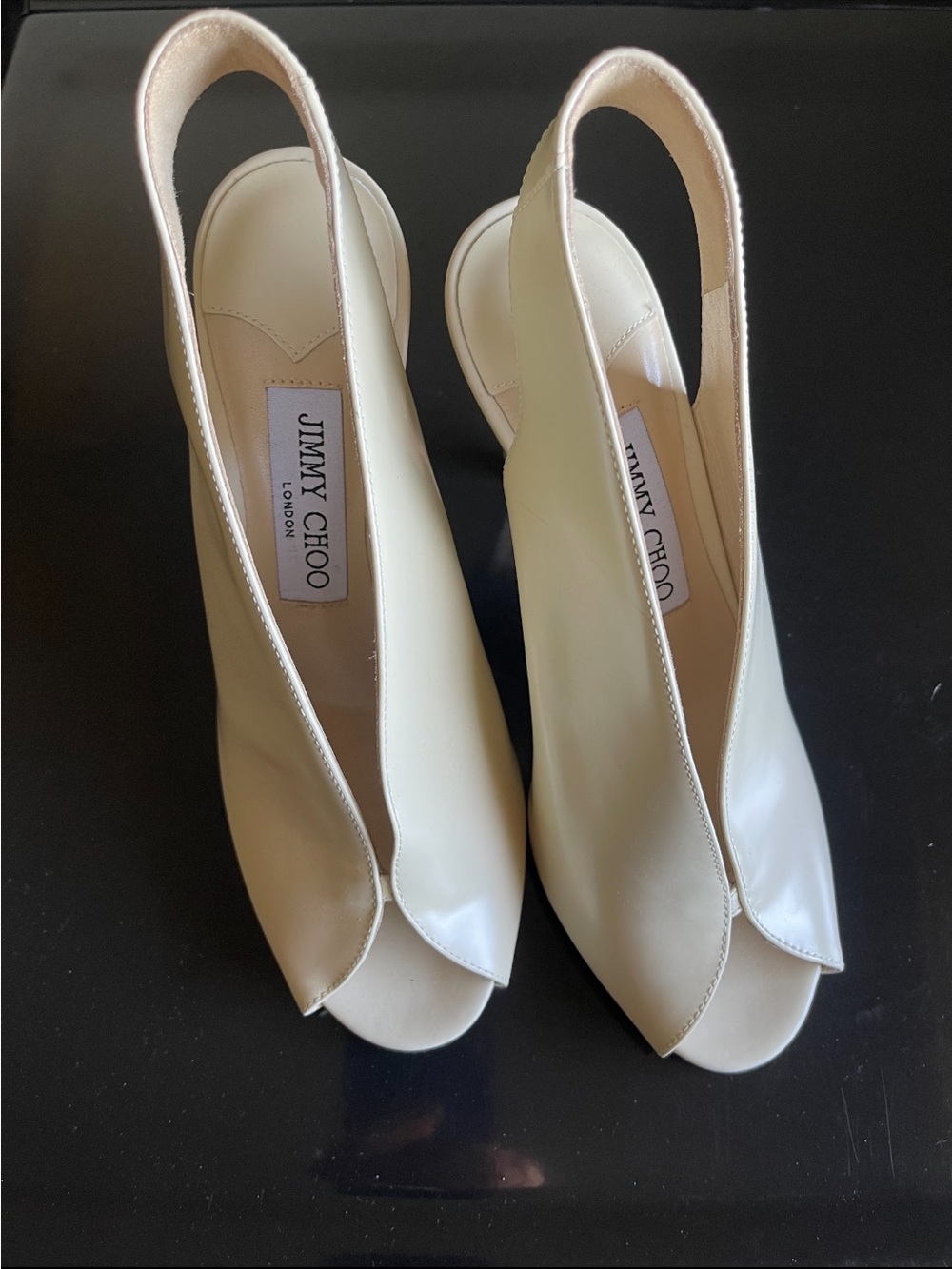 Jimmy Choo Cream Slingback Peep-Toe Heels